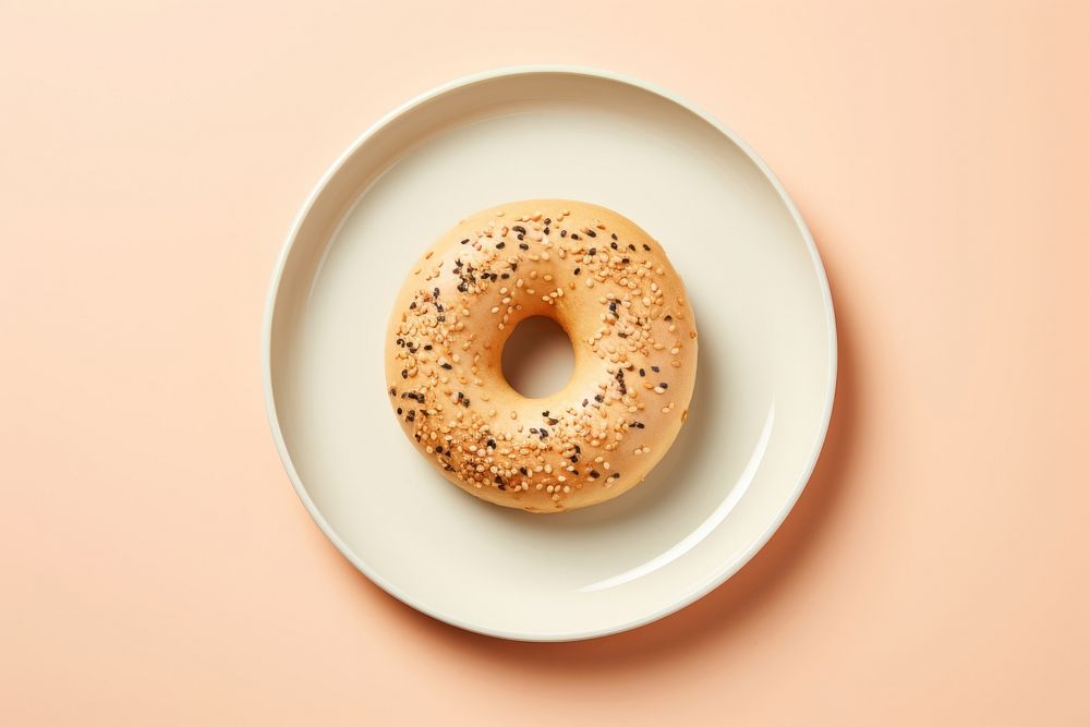 Plate bagel cheese bread food. AI generated Image by rawpixel.