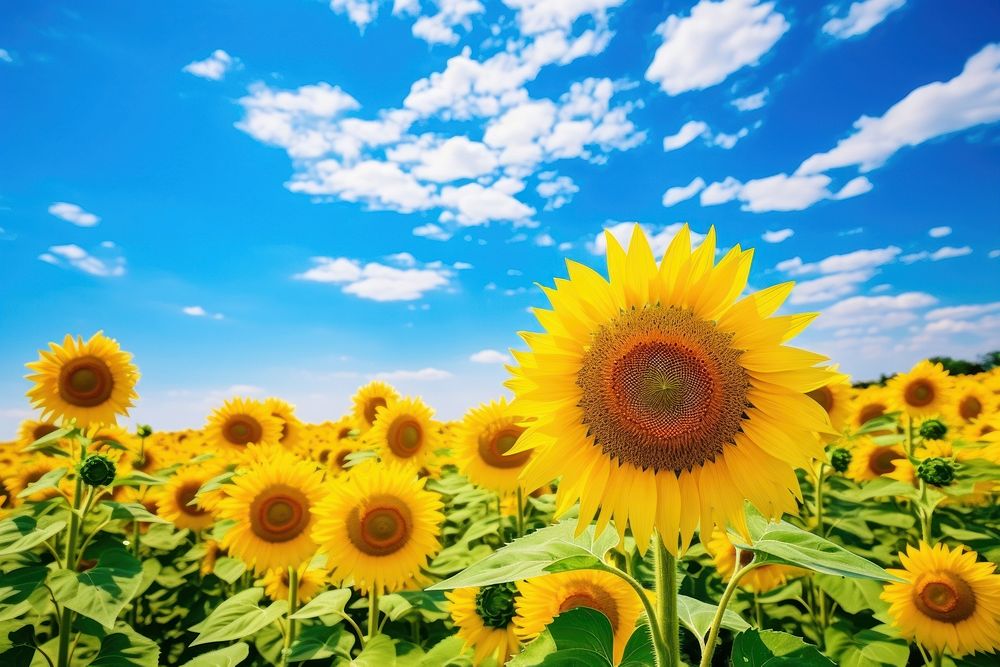 Sunflower field sky landscape outdoors. AI generated Image by rawpixel.
