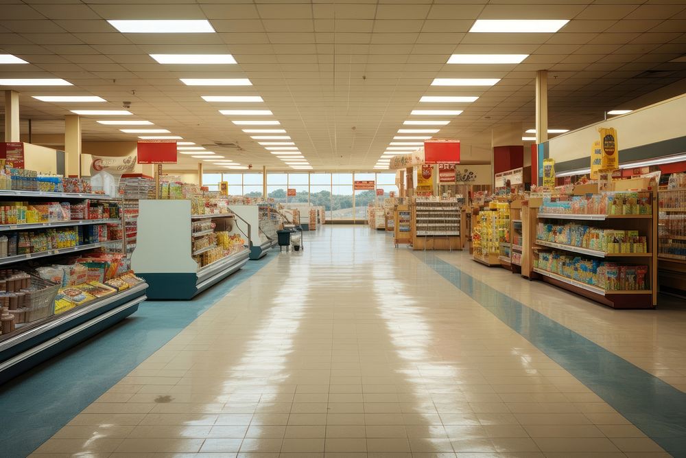 Supermarket cleaning aisle infrastructure architecture consumerism. AI generated Image by rawpixel.