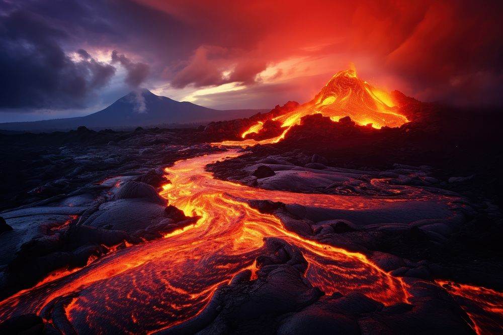 Volcano lava landscape mountain. AI generated Image by rawpixel.
