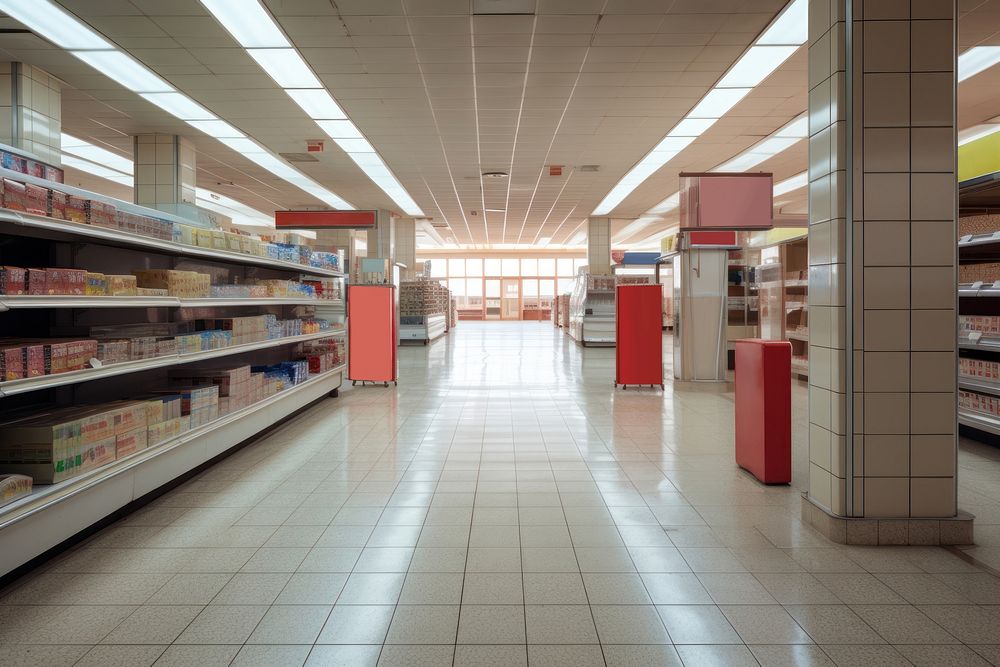 Supermarket cleaning aisle infrastructure architecture consumerism. AI generated Image by rawpixel.