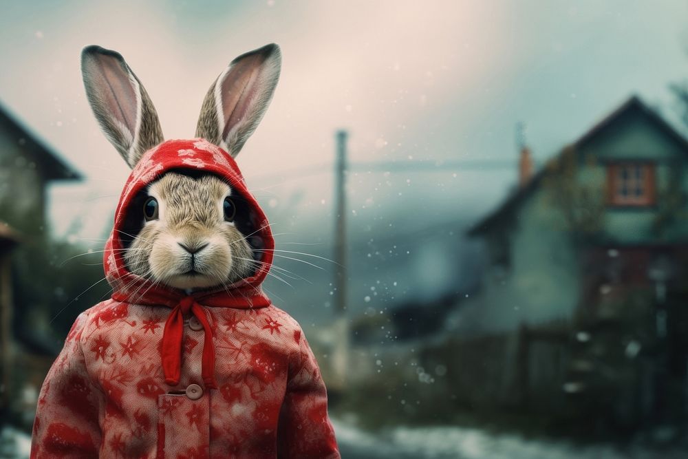 portrait of a rabbit in a dress, in the style of photo realistic techniques. AI generated Image by rawpixel.