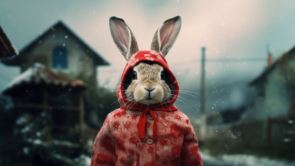 portrait of a rabbit in a dress, in the style of photo realistic techniques. 