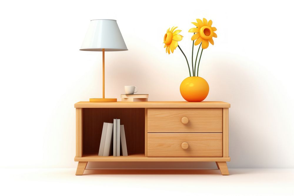 Table wood cabinet flower lamp. AI generated Image by rawpixel.