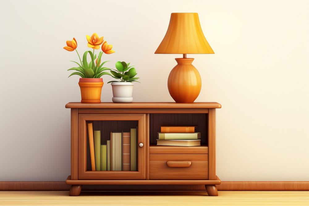 Table wood cabinet lamp furniture. AI generated Image by rawpixel.