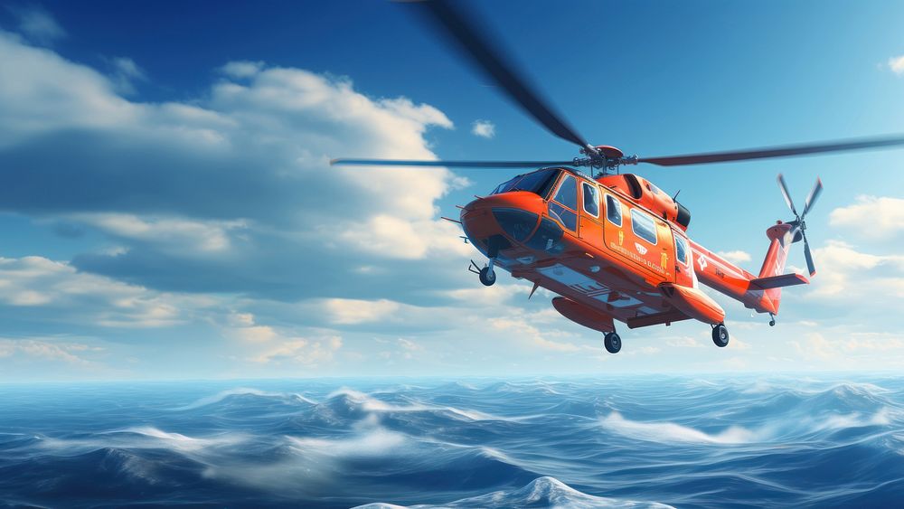 3d render of a rescue chopper flying over the sea, cartoon animation style. AI generated Image by rawpixel.