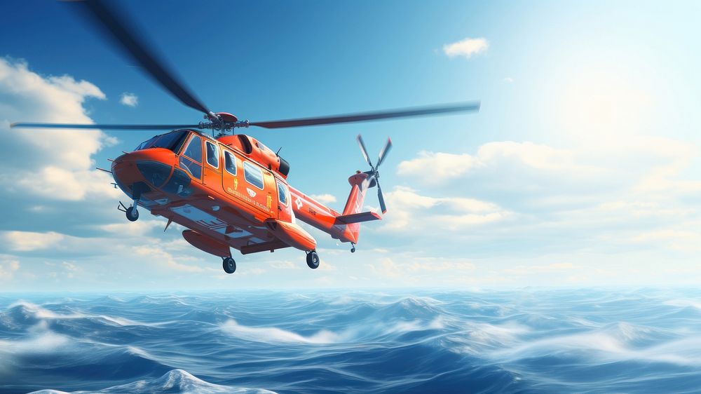 3d render of a rescue chopper flying over the sea, cartoon animation style. AI generated Image by rawpixel.