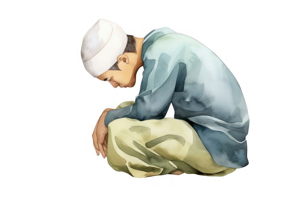 Asian Muslim praying adult white background relaxation. AI generated Image by rawpixel.