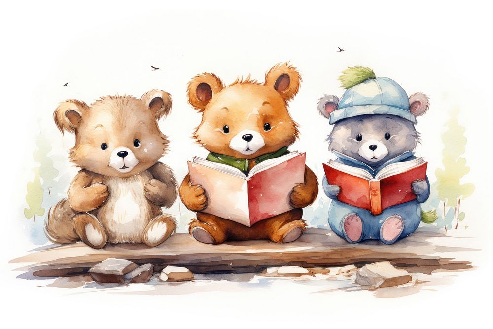 Cute animal characters reading a book paper toy representation. AI generated Image by rawpixel.