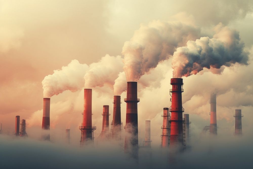 Smoking factory chimneys architecture pollution outdoors. AI generated Image by rawpixel.