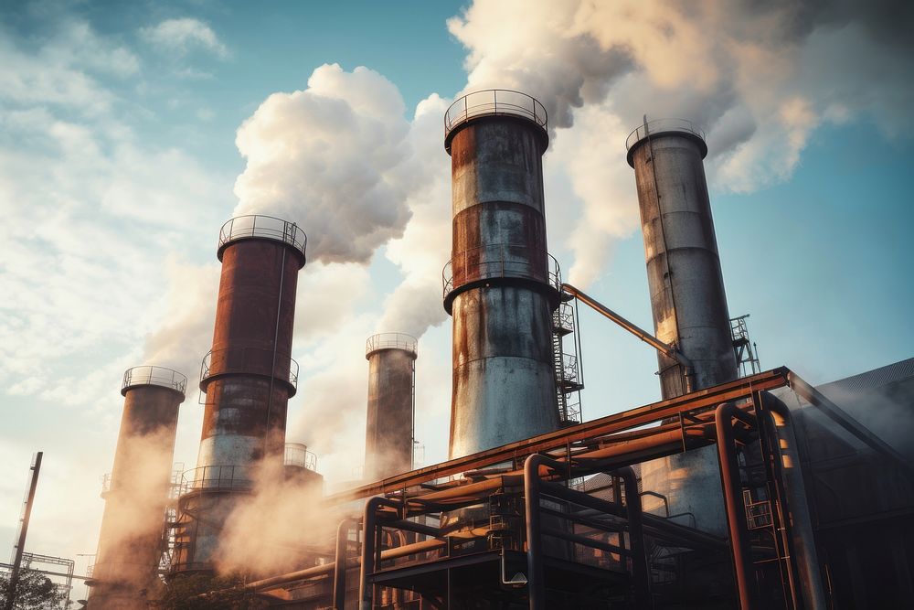 Smoking factory chimneys architecture pollution smoke. 