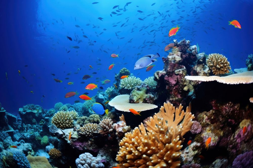 Underwater coral reef underwater ocean fish. AI generated Image by rawpixel.
