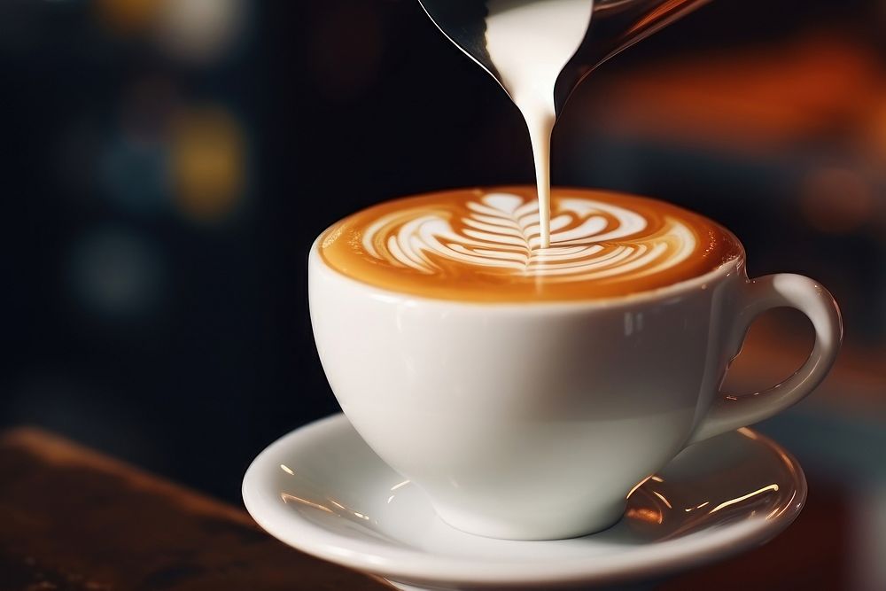 Coffee barista pouring latte. AI generated Image by rawpixel.