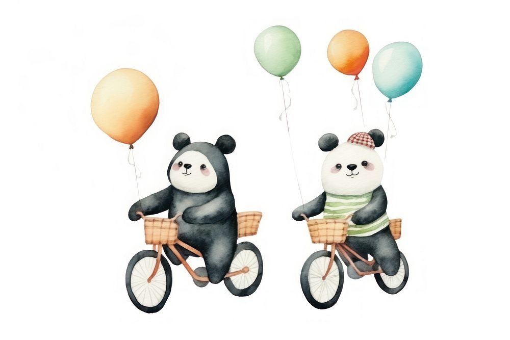 Panda riding bicycle together vehicle balloon cartoon. AI generated Image by rawpixel.