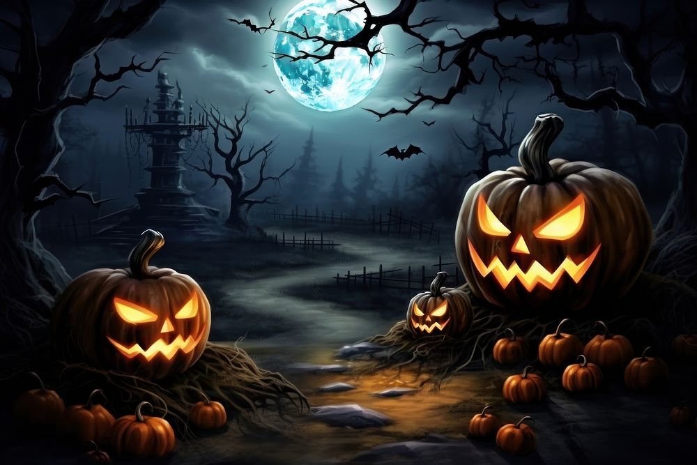 Pumpkins Halloween halloween moon. AI generated Image by rawpixel.