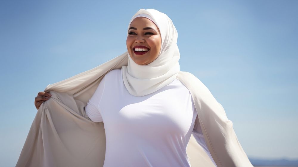 photo of a Musilm plus size woman wearing clean white hijab. AI generated Image by rawpixel.