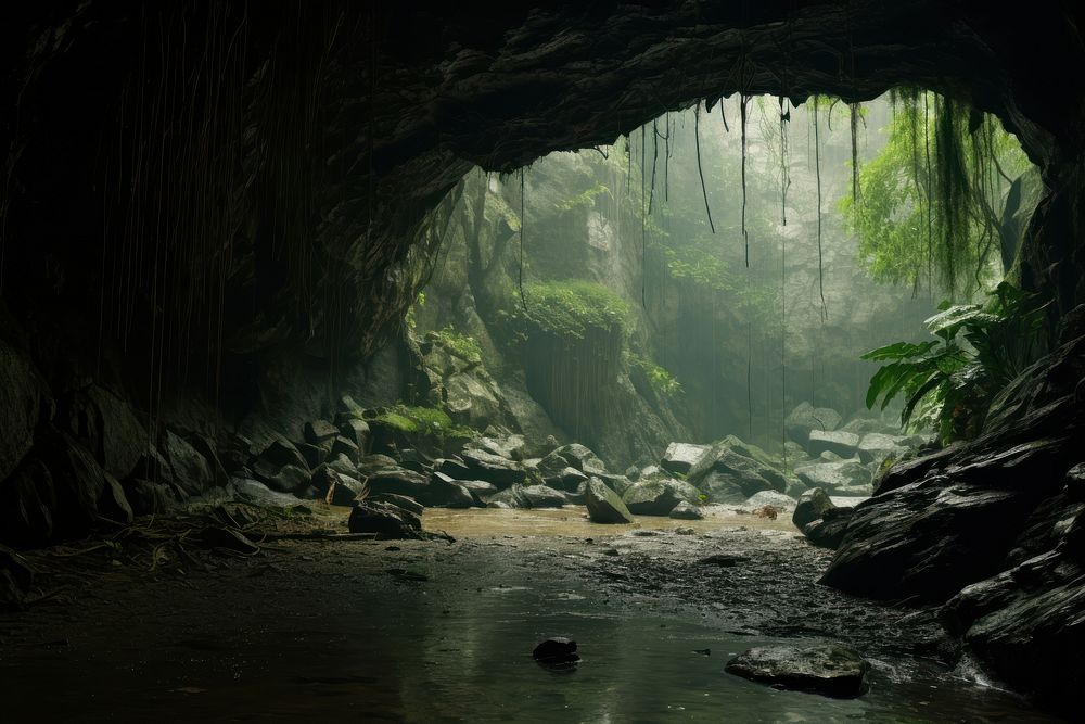 Cave outdoors nature forest. AI generated Image by rawpixel.