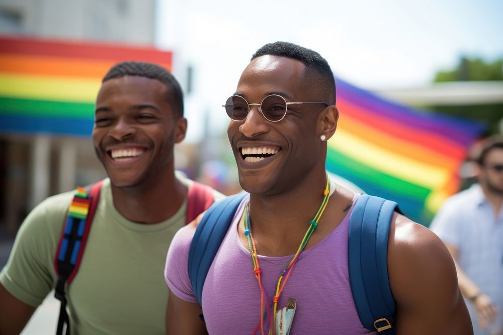 Pride march smiling glasses parade. 