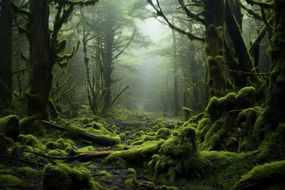 Green mossy forest green vegetation landscape. AI generated Image by rawpixel.