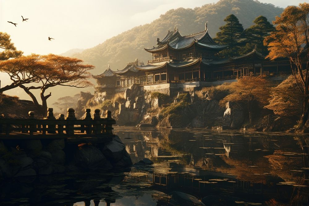 Korean castle architecture landscape building. AI generated Image by rawpixel.
