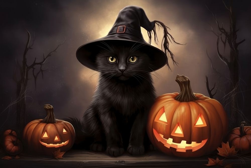 Halloween black cat mammal animal. AI generated Image by rawpixel.