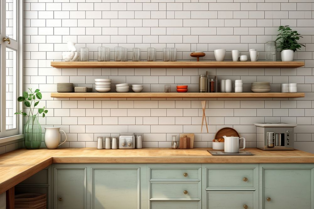 Kitchen interior shelf architecture countertop. 