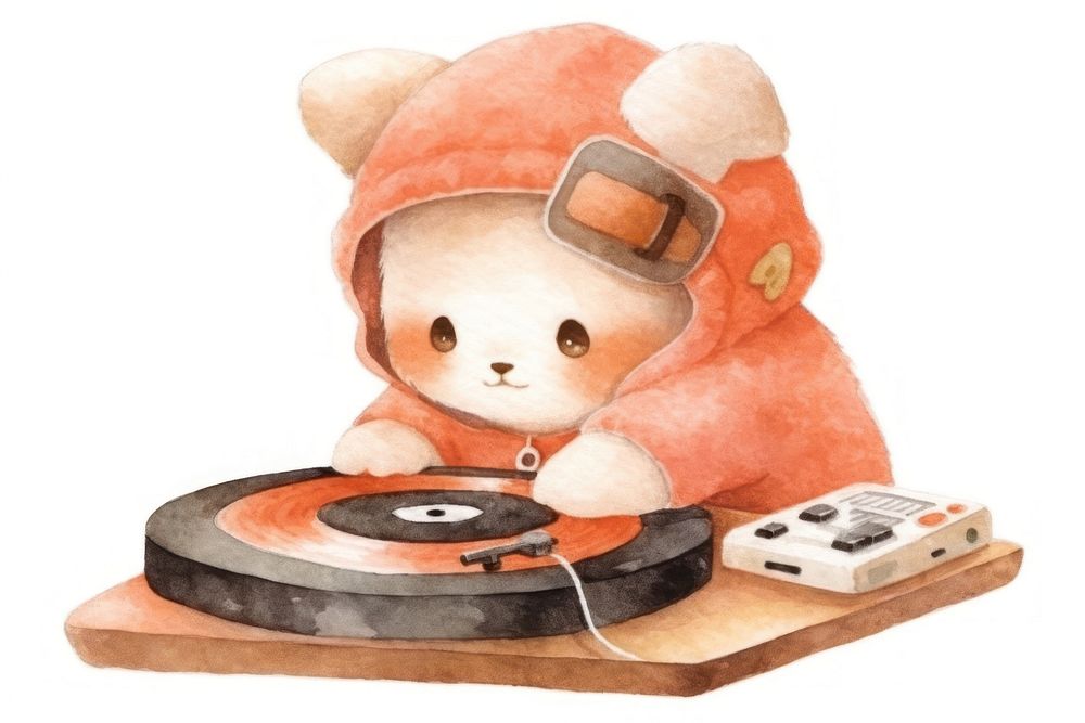 Bear hoodie DJ turntable mammal music. 