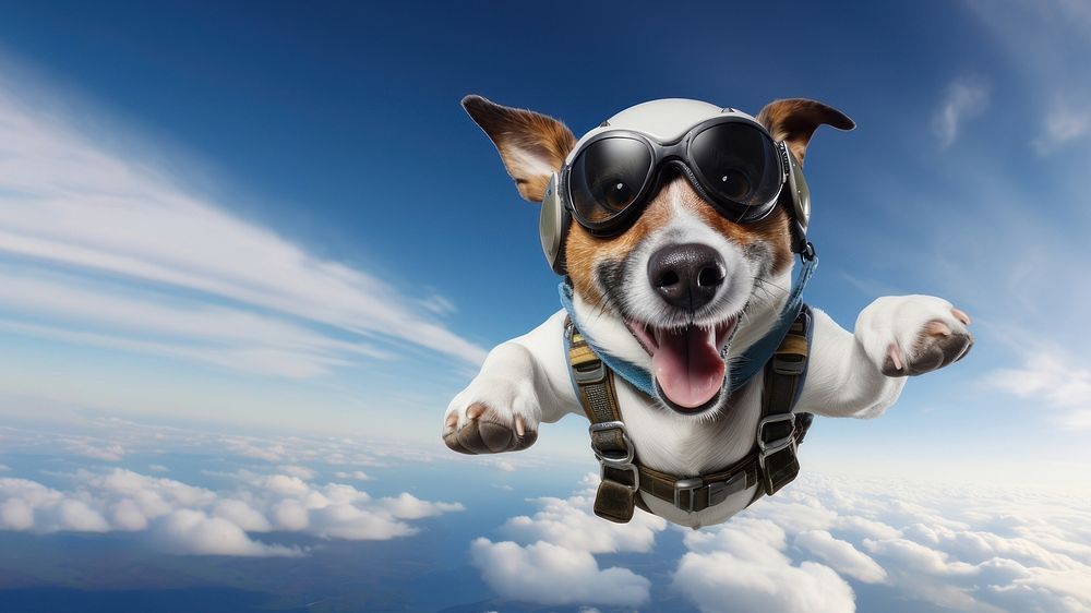 Dog skydiving animal. 