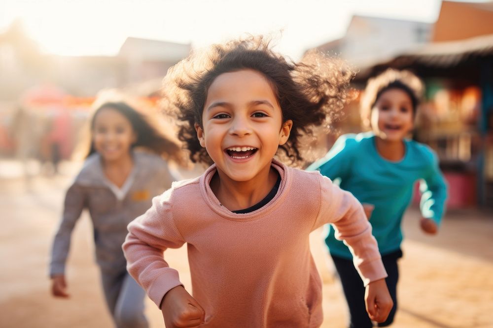 Young students running child smile happy. AI generated Image by rawpixel.