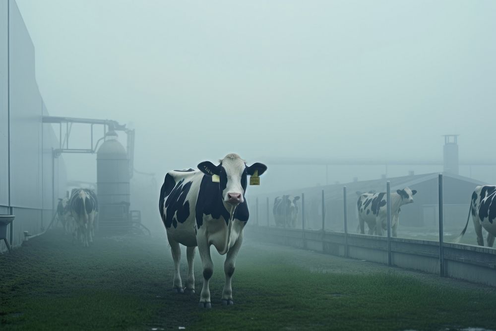 Cows on grass, dairy industry photo. AI generated image by rawpixel.
