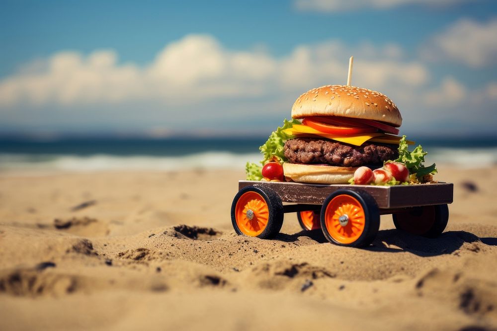 Burger outdoors beach food. AI generated Image by rawpixel.