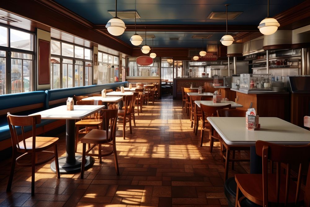 Burger restaurant cafeteria furniture. 