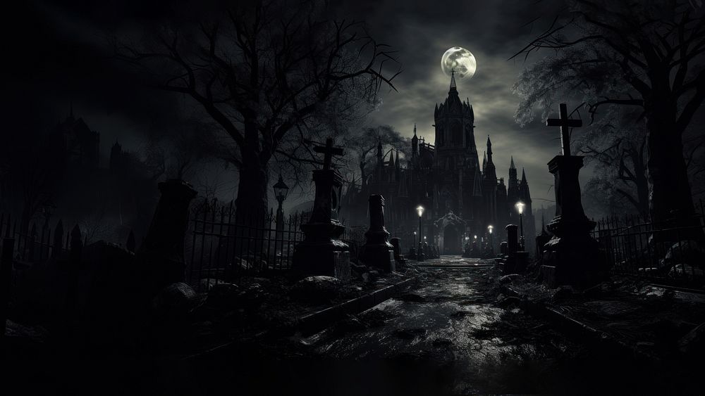 Scary haunted castle, Halloween. AI generated Image by rawpixel.