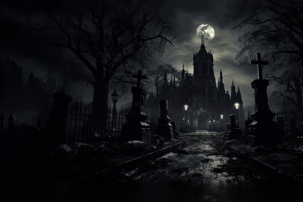 Scary haunted castle, Halloween. 