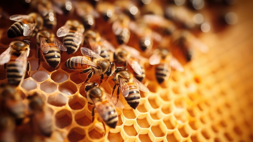 Bees on honeycomb, agriculture. 