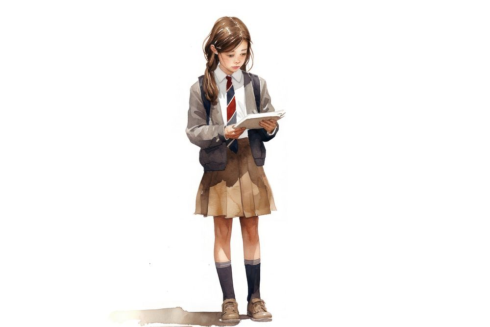 Student wearing uniform footwear standing reading. AI generated Image by rawpixel.