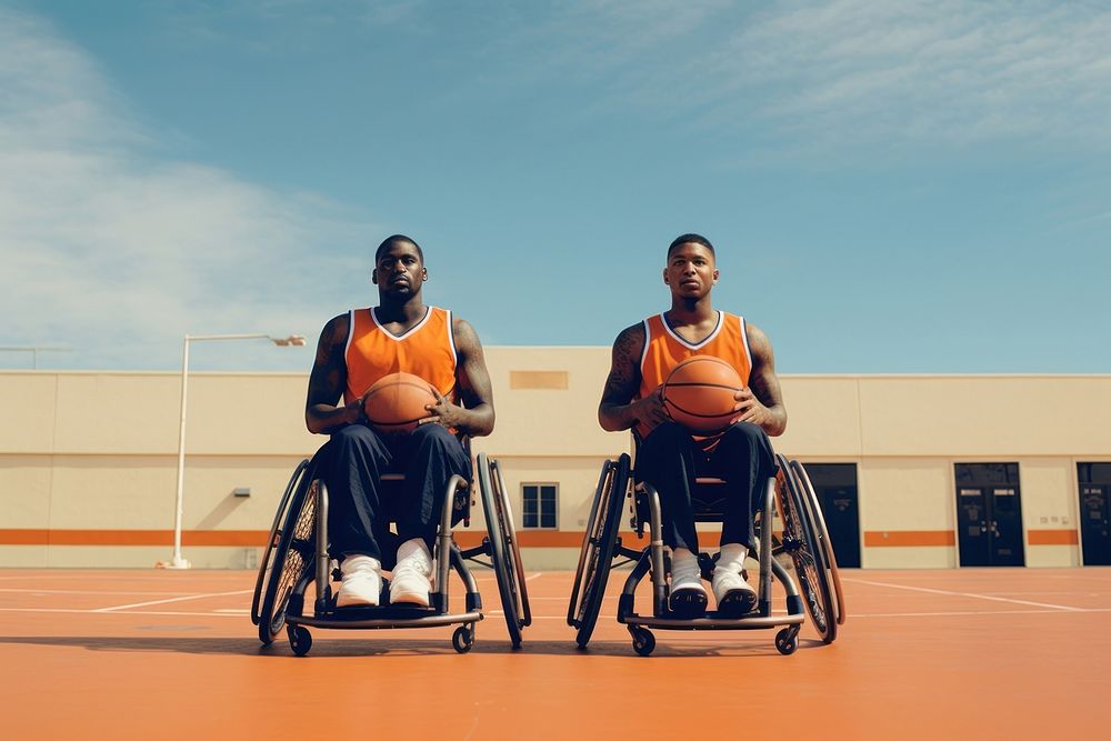 Wheelchair basketball sports adult togetherness. 