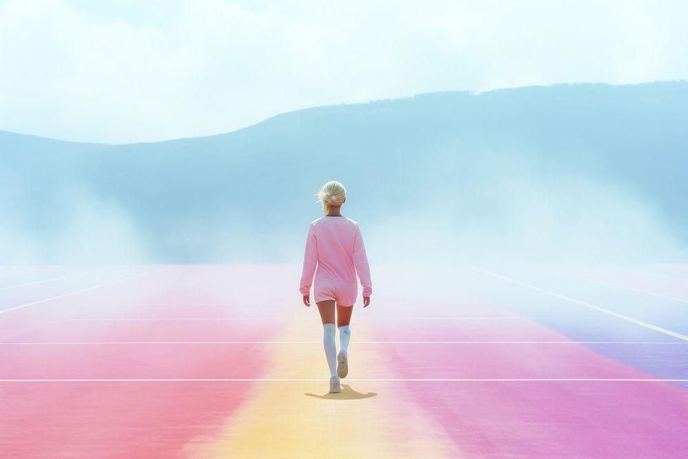 Sprinter woman, pastel pink sport photo. AI generated image by rawpixel.