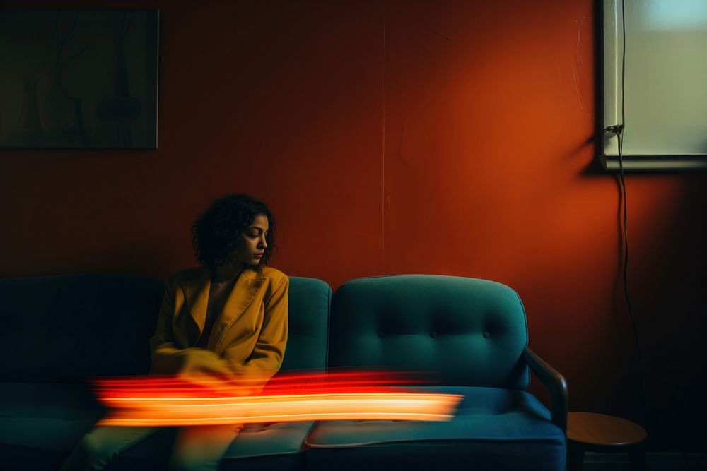 Puerto rican woman furniture motion illuminated. AI generated Image by rawpixel.