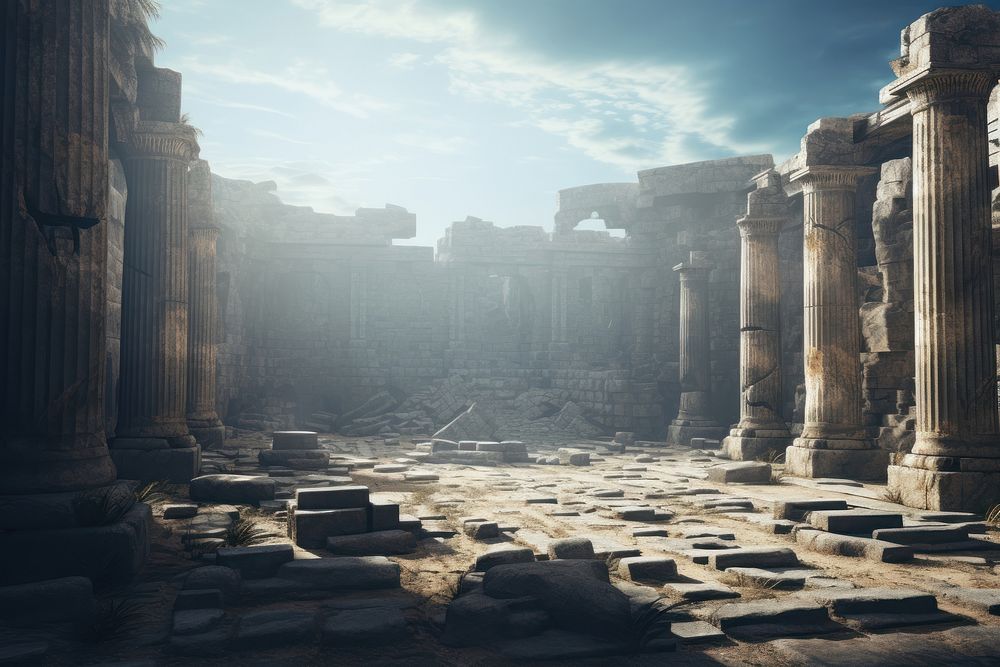 Ancient temple ruins architecture building. AI generated Image by rawpixel.