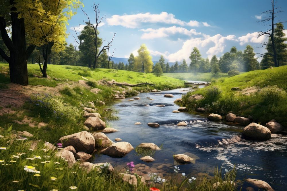 River nature wilderness landscape. AI generated Image by rawpixel.