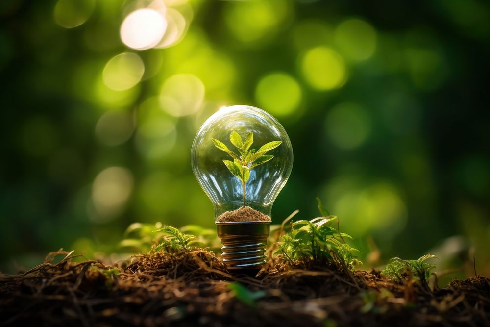Light lightbulb outdoors growth. AI generated Image by rawpixel.
