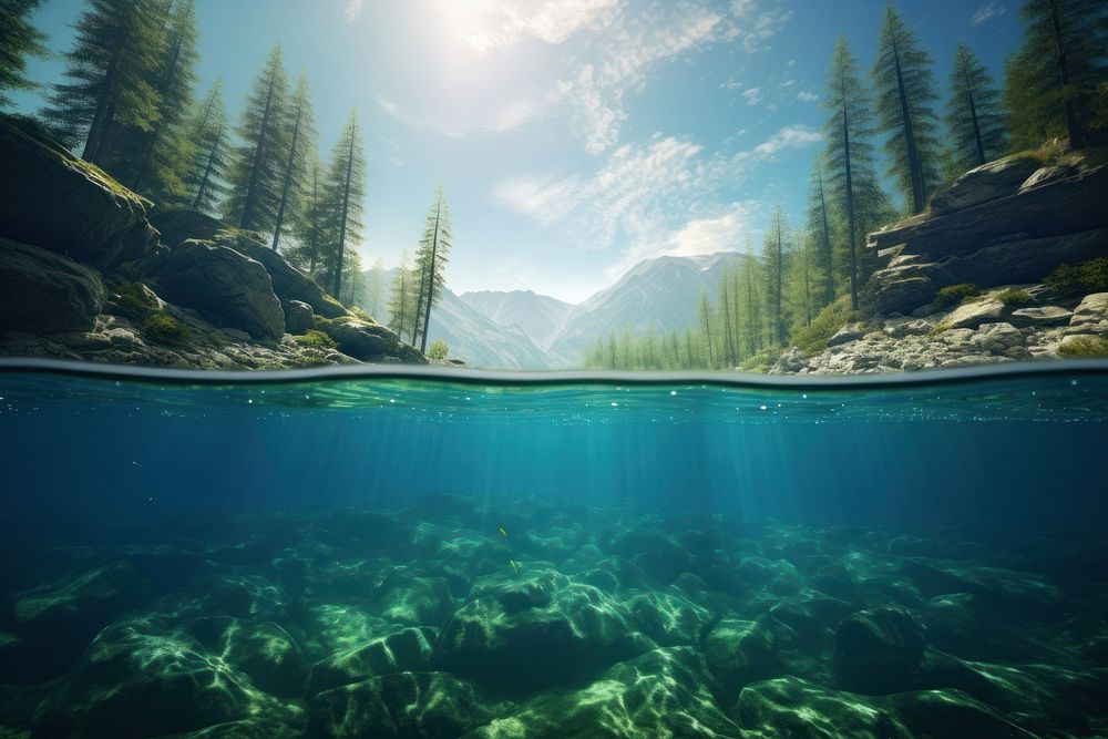 Underwater sea landscape sunlight. AI generated Image by rawpixel.