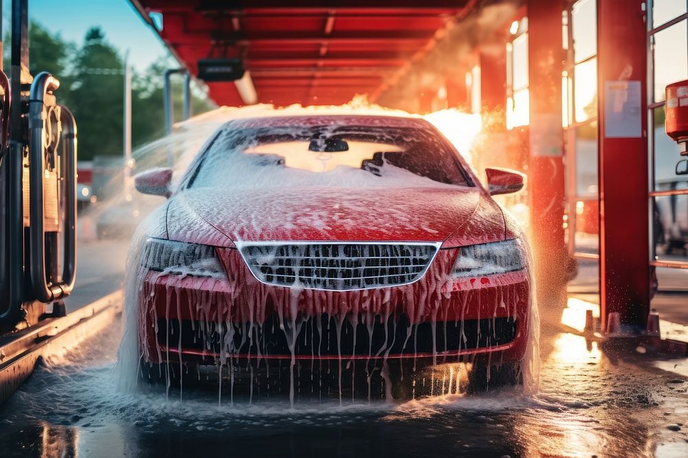 Washing car outdoors vehicle transportation. 