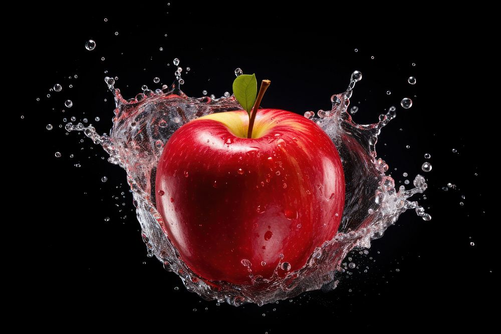 Red apple splashing fruit plant. AI generated Image by rawpixel.