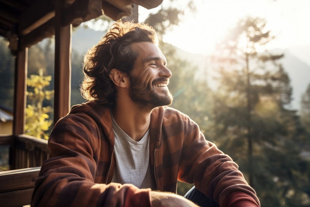 Young adult smile laughing looking. 