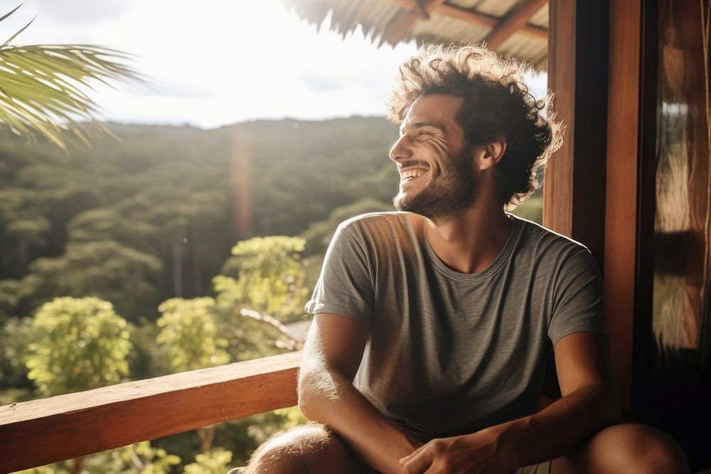 Young smile laughing sitting. 