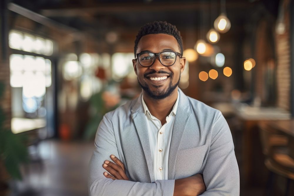 Young portrait smiling glasses. 