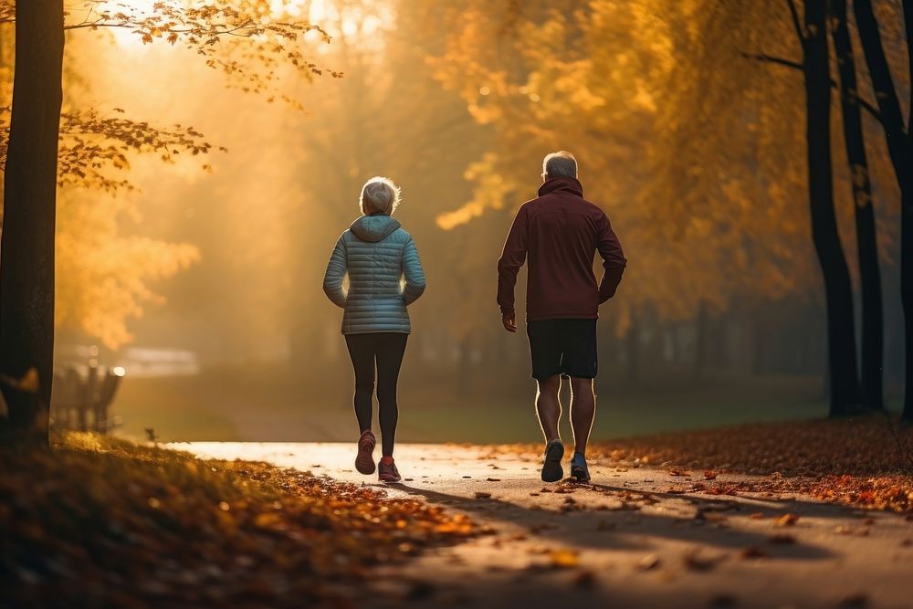 Jogging running morning autumn. 