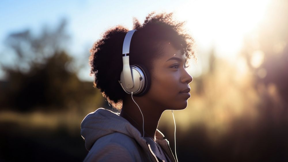 Woman Wearing Headphones. 